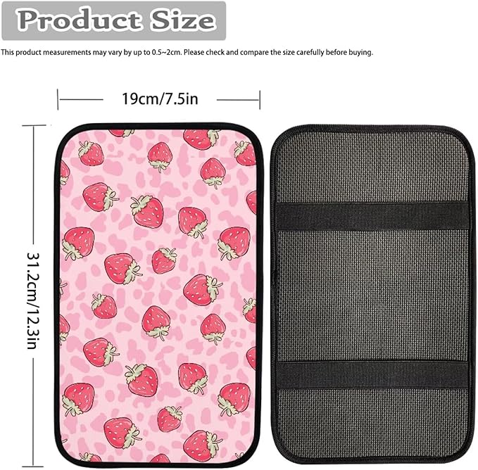 Pink Strawberry Car Center Console Armrest Cover for SUV Vehicles Cute Pink Armrest Box Cover Center Console Pad Universal Fit Strawberry Automotive Accessories