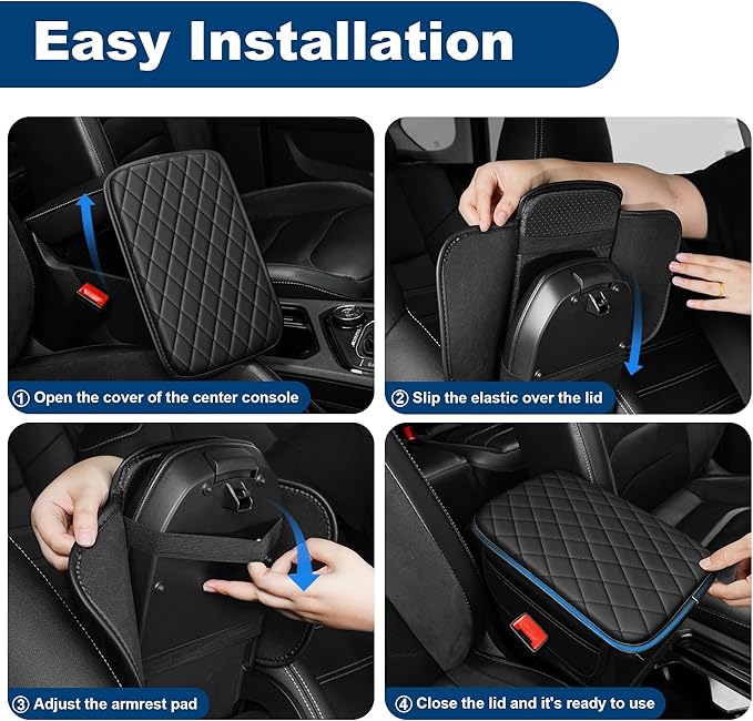 Car Center Console Cover Fit for Volkswagen Taos Leather Armrest Cover with 2 Storage Bags Waterproof Console Cover Scratch & Wear Resistant(Black)