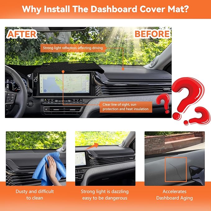 Dashboard Cover for 2025 2026 Toyota Camry, Non-Slip Dashboard Protector & Sunshield, UV-Blocking, Anti-Glare, Fade-Resistant Dash Mat Pad (with HUD Black Edge)