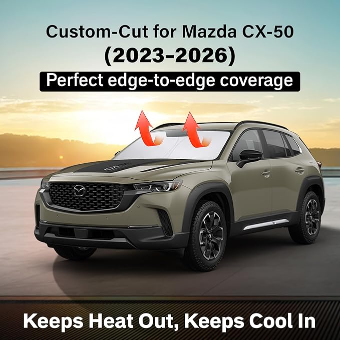 EcoNour Windshield Sun Shade Compatible for Mazda CX-50 2023–2026 | SUV Front Window Sun Visor Shield | Custom Fit Foldable Sunshade | Blocks UV Rays & Reduces Interior Heat