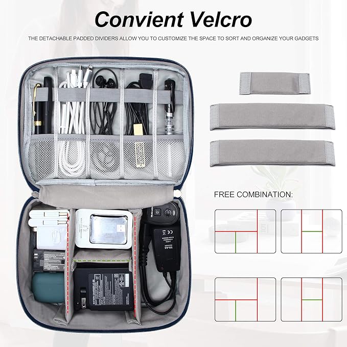 SELLYFELLY Electronic Bag Travel Cable Accessories Bag Waterproof Double Layer Electronics Organizer Portable Storage Case for Cable, Cord, Charger, Phone, Adapter, Power Bank, Kindle, Hard Drives