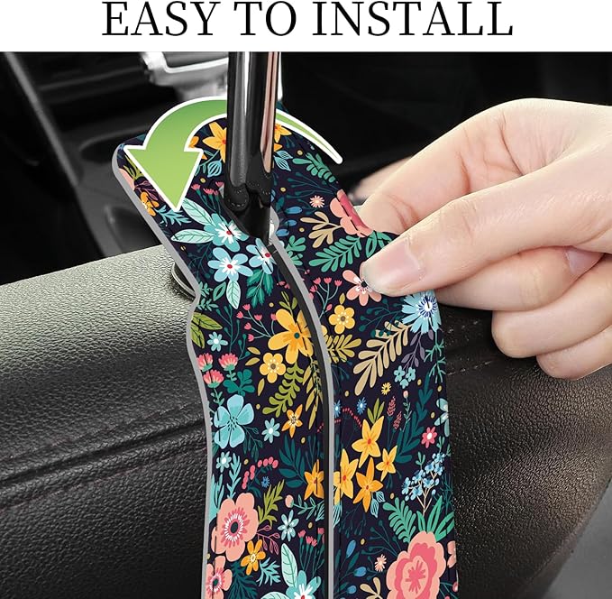 AXRQLSU PU Leather Car Seat Hook, Storage Headrest Hanger, Cute Car Backseat Organizer, Car Hooks For Purses and Bags Dark Floral Pattern
