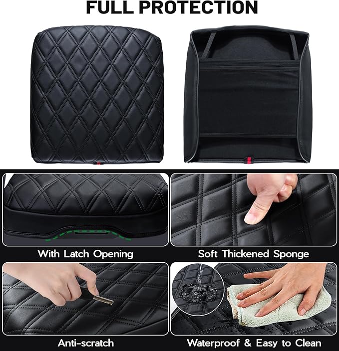 Center Console Cover for 2023 2024 2025 Ford F250 F350 F450 F550 Super Duty, PU Leather Armrest Box Cover, Truck Interior Accessories with Hidden Pockets (Fits Bucket Seat Console Only)