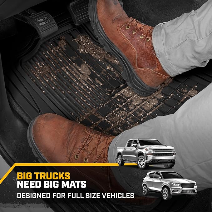 CAT® Large Heavy Duty Rubber Floor Mat & Cargo Trunk Liner for Car, SUV, Van, Sedan, Truck – Trim-to-Fit, All-Weather Deep Dish Ridges for Dirt Protection, Front and Rear Mats Black