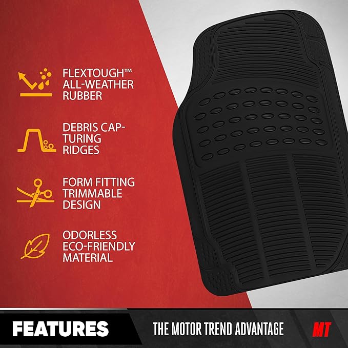 BDK 3-Row ProLiner Original Heavy Duty 4pc Front & Rear Rubber Floor Mats for Car SUV Van (Fits 3rd Row Vehicles) - All Weather Protection Universal Fit (Black)