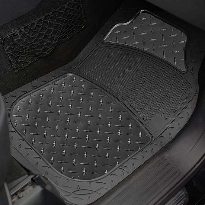 FH Group Automotive Floor Mats - Heavy-Duty Metallic Rubber Floor Mats for Cars, Universal Fit Full Set, Climaproof Floor Mats, Trimmable Floor Mats for Most Sedan, SUV, Truck Floor Mats Black