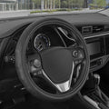 Motor Trend GripDrive Faux Black Leather Steering Wheel Cover for Car Truck Van SUV, Small 14 inch Size, Solid Black Stitched Car Steering Wheel Cover Vehicle & Auto Accessories