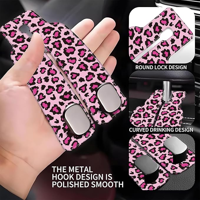 AEWNUNK Car Seat Headrest Hooks for Purses and Bags Abstract Pink Leopard 1 Pack Bag Purse Holder for Car with Double Metal Hooks Car Purse Hanger Hanging Accessories