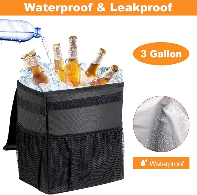 GPUSFAK Car Trash Can Pack of 2 Foldable Garbage Bin Leakproof 2.3 Gallons Car Trash Bag Black