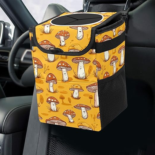 GVGHIDZ Car Trash Can – Multi-Purpose, Lightweight and Portable with Durable Water-Resistant Coating, No Installation Required, Practical and Ample Capacity, Variety of Colors.Mushroom
