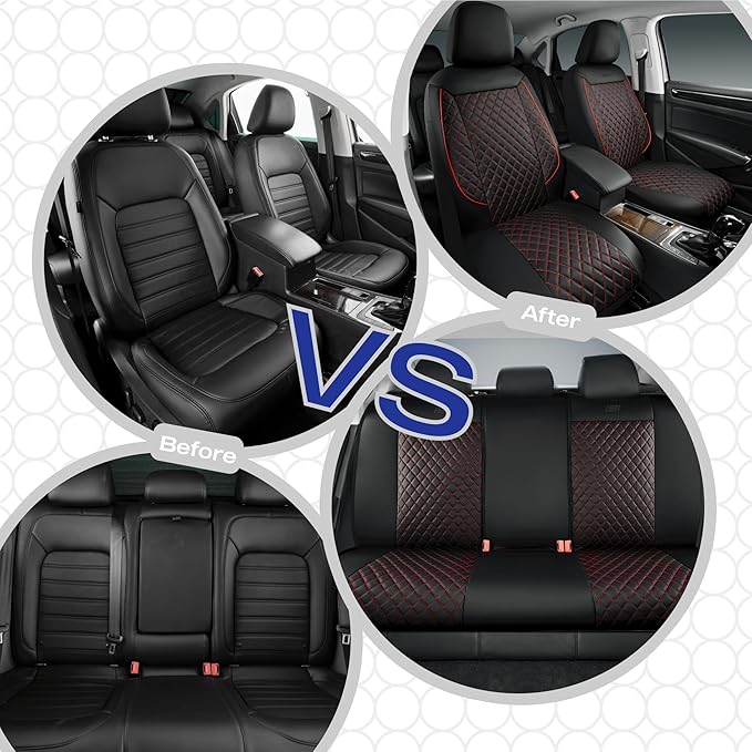 Skechers Car Seat Covers,Piping Luxury Faux Seat Covers,Waterproof Anti Slip Car Seat Protector Front Seats,Car Accessories Airbag Universal Fit for Most Cars,Vans,Trucks,SUV,Red