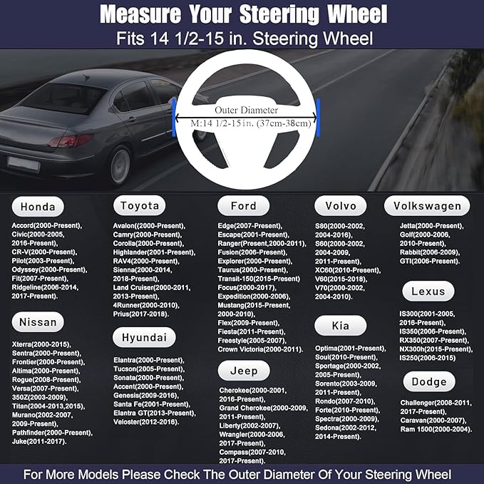 Elastic Stretch Steering Wheel Cover, Warm in Winter and Cool in Summer, Universal 15 inch Microfiber Breathable Ice Silk Anti Slip Car Interior Accessories, Odorless, Easy Carry, Black