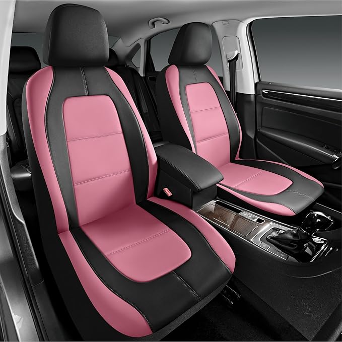 Road Comforts Car Seat Cover, Leather Car Seat Cover Full Set, Automotive Seat Covers, Airbag Compatible Universal Fit for Most Cars (Pink)