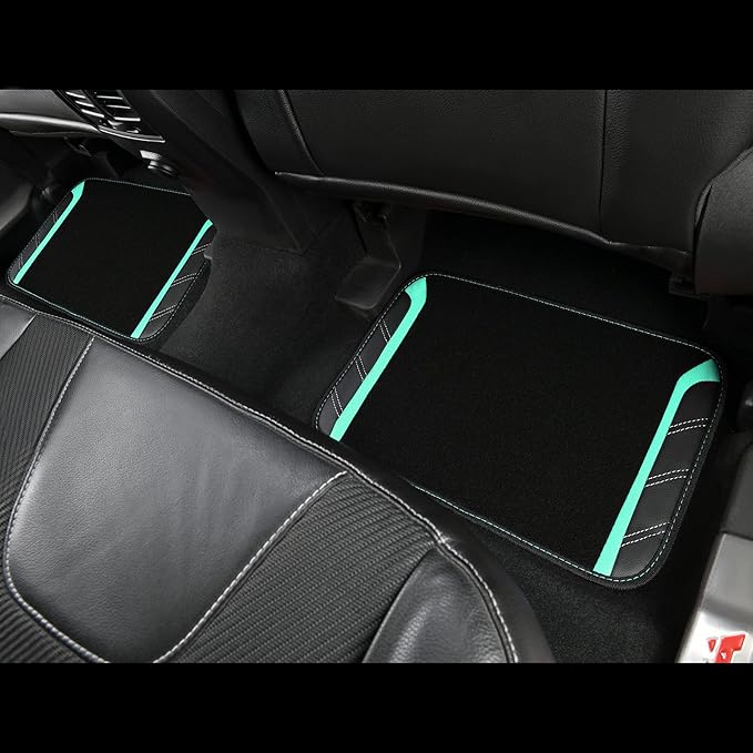 CAR PASS Leather Steering Wheel Cover and Waterproof Car Floor Mats,Microfiber Universal Car Combo Fit for 95% Sedan,SUV,Cars,14.5-15inch Sporty Anti-Slip Safety Comfortable Design(Black&Mint)