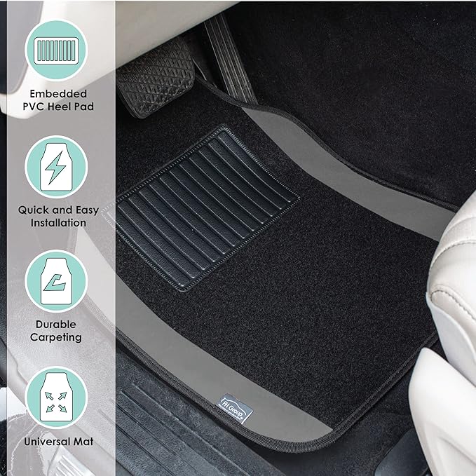 FH Group Automotive Floor Mats – Universal Fit Premium Carpet Car Mats with Driver Heel Pad, Full Set for Cars, SUVs & Trucks - Gray