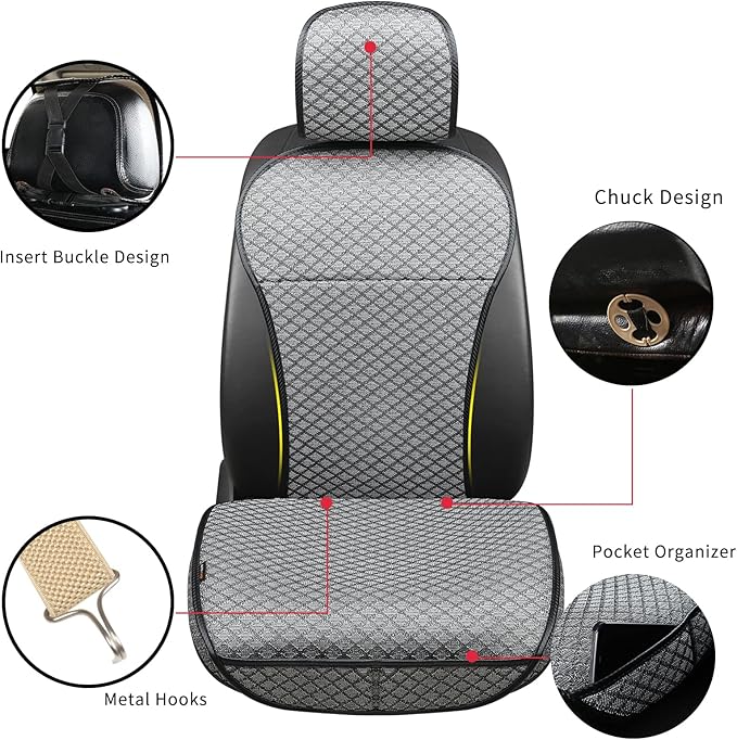 XZPILINA Breathable Car Seat Cover,Luxury Front Seat Cover,Durable and Non Slip,Polyester Silk Material, Universal Car Seat Cushion,Suitable for All Seasons,Airbag Compatible (Gray-2PCS)