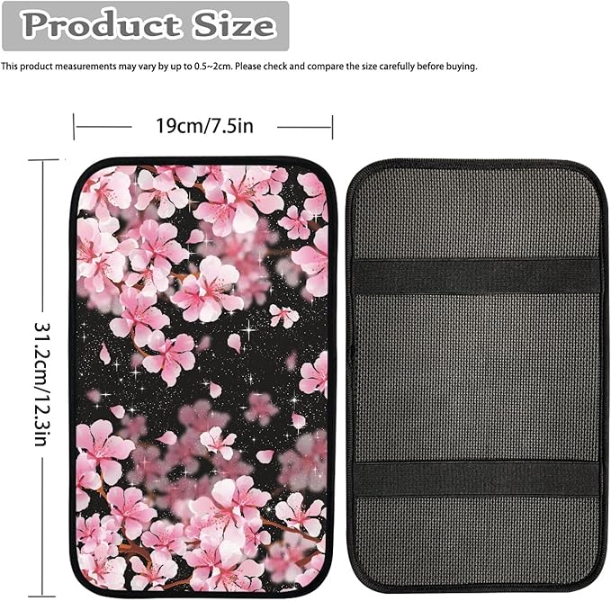 Cherry Blossom Print Car Center Console Cover for Women,Armrest Cover for SUV Sedan Truck,Non-Slip and Washable