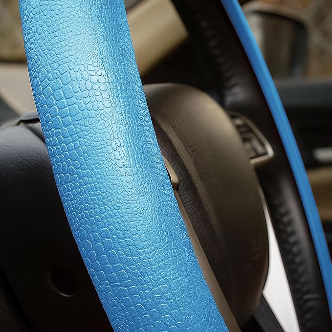 FH Group Universal Fit Silicone Snake Pattern with Massaging Grip Steering Wheel Cover fits most Cars, SUVs, Trucks, and Vans Light Blue