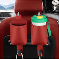 2-Pack Car Seat Back Cup Holder Organizer, Faux Leather Car Cup Holders with Hooks, Universal Backseat Storage for Drinks, Bottles & Travel Accessories (Red)