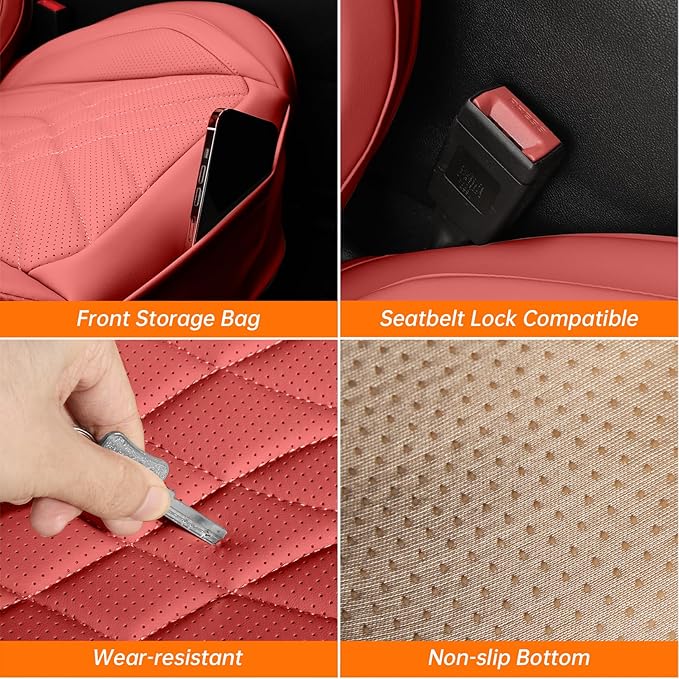 GEZHOUBA Red Car Seat Covers Front Seats, Luxury Leather Automotive Front Seat Covers with Lumbar Support, Waterproof Full Wrapped Red Seat Covers Universal Fit for Most Cars Sedans SUVs