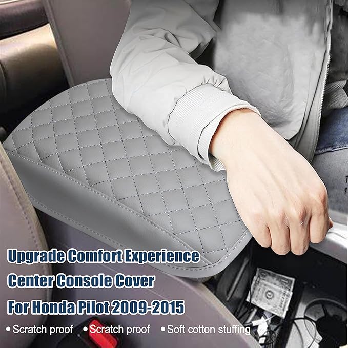 SENSHINE Armrest Cover for Honda Pilot Accessories 2009 2010 2011 2012 2013 2014 2015 Center Console Cover Anti-Scratch Leather Armrest Decoration for Honda Pilot Interior Accessories (Gray Trim)
