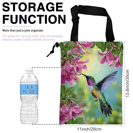 UUCBTAH Car Trash Bag Hummingbird with Hibiscus Car Trash Bin Leakproof Waterproof Car Trash Can for Back Seat, Foldable Car Garbage Bag with Adjustable Straps and Drawstring for Car Accessories