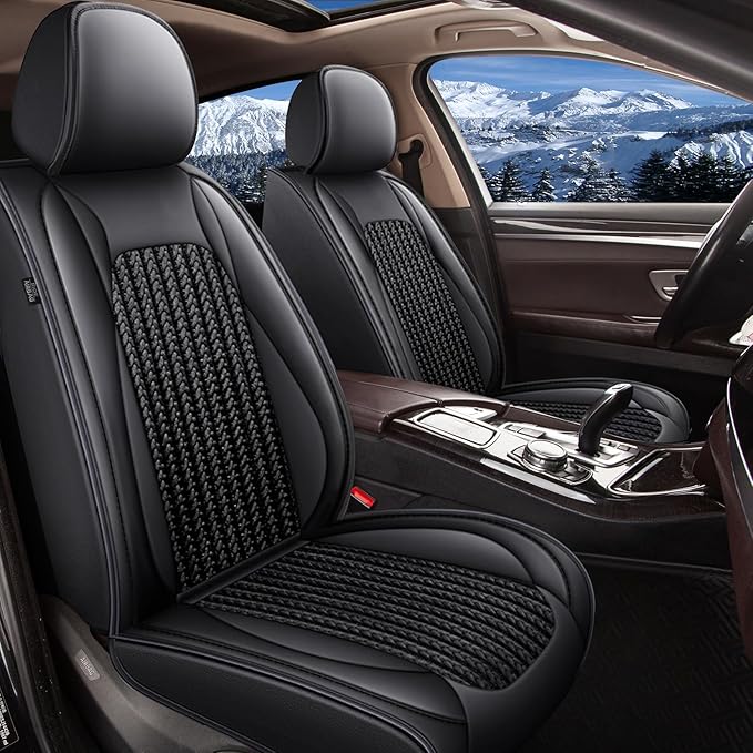 TTX LIGHTING Car Seat Covers fit for Cadillac STS 2013-2018 - Waterproof Leather & Breathable Ice Silk Automotive Seat Protectors Full Set (5 Seats, Black)