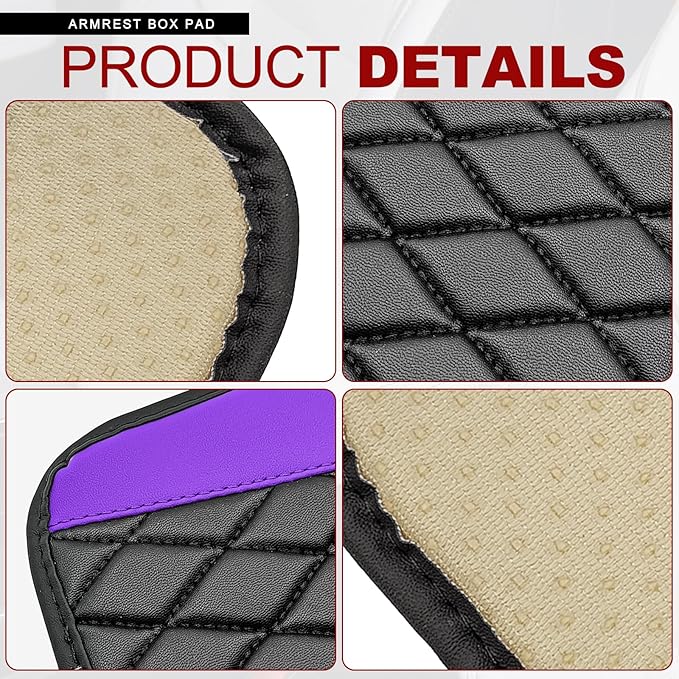 Leather Car Center Console Cover with Side Storage Pockets, Universal Leather Waterproof Armrest Pad Protector & Organizer for Cars, Vehicles, SUVs Interior Decor Stylish Car Decoration (Purple)