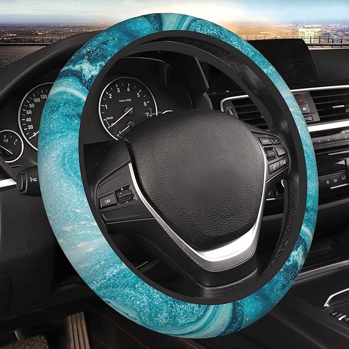 Blue Marble Steering Wheel Cover for Women Men Girls, Universal 15 Inch Anti Slip Steering Wheel Protector Car Accessories Interior for Auto Truck SUV