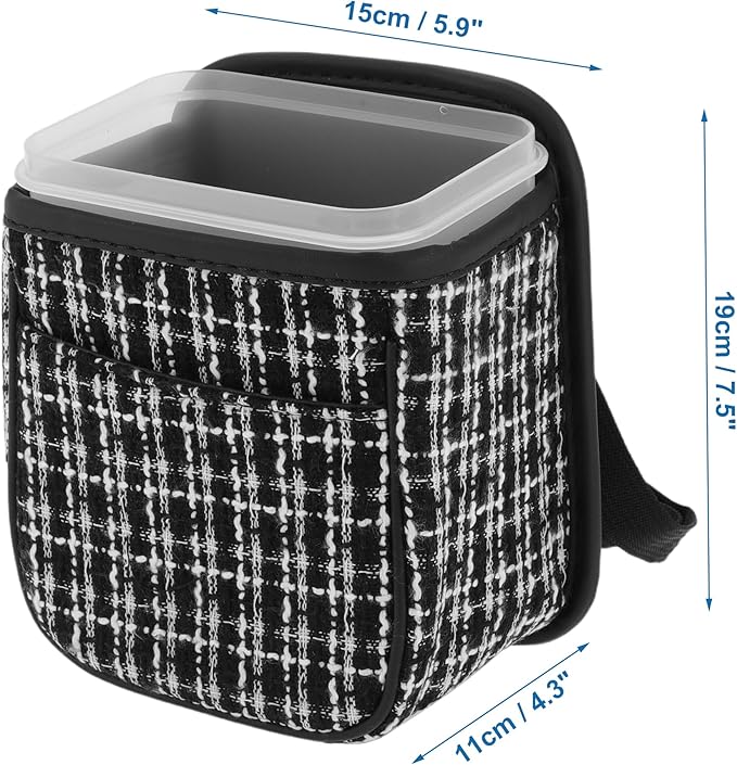 Car Trash Can Portable and Hanging 5.9" Length 4.3" Width 7.5" Height Trash Bin Fabric Black 1 Pcs