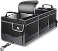 Trunk Organizer with Cooler, Collapsible Trunk Storage Container with Non Slip Bottom Strips, Large Multi-Compartment Waterproof Car Trunk Organizer Groceries for Vehicle Sedan, Suv, Truck,Van(Black)