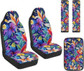 FUSURIRE 5 Pieces Colorful Hibiscus Flowers Car Accessories Set PU Front Seat Covers, Seat Belt Covers & Center Armrest Pad,Universal for Car,SUVs,Van,Small Trucks