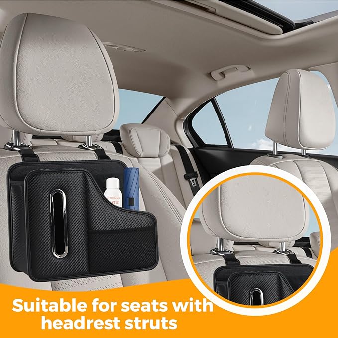KZBHHP Car Tissue Holder,Back Seat Organizer with Cup Holder,Multifunctional Car Headrest Seat Back Storage,Large Tissue Box Cover Fit for 100-130 Regular Size Tissues(2pcs)