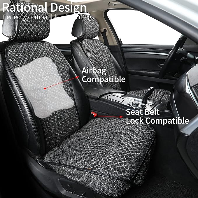 XZPILINA Breathable Car Seat Cover,Luxury Front Seat Cover,Durable and Non Slip,Polyester Silk Material, Universal Car Seat Cushion,Suitable for All Seasons,Airbag Compatible. (Black，2PCS)