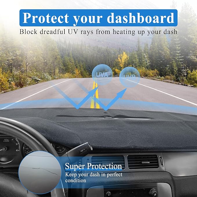 LivTee Dash Mat Dashboard Cover, Fits for GMC Sierra with Two Glove Boxes, Fits for Chevrolet Silverado with Two Glove Boxes, 2007 2008 2009 2010 2012 2013, Dashboard Decorative Pad Carpet
