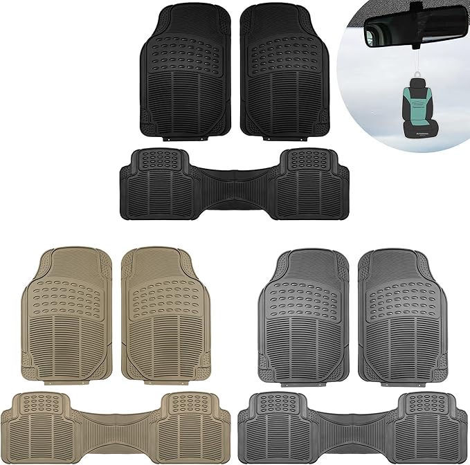 WYLF Automotive Floor Mats Climaproof Trimmable Non-Slip Vinyl Floor Mats-Full Set Black for Cars, Universal Fit, Floor Mats for Sedan, SUV, Truck Floor Mats