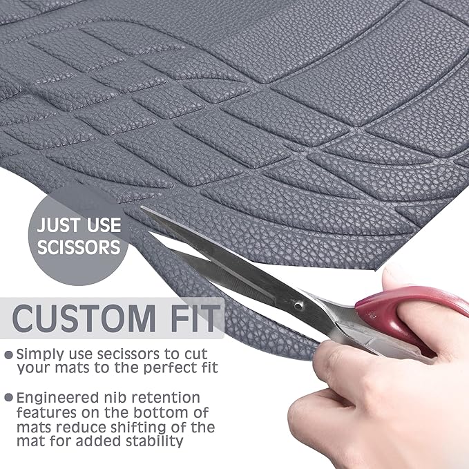 CASS Pass 4 Piece Leather Car Floor Mats -3D Waterproof All Weather, Universal Trim to Fit & Anti-Slip Burr Bottom Safety & Light Easy Clean Install for SUV Truck Auto Sedan Van (Gray)