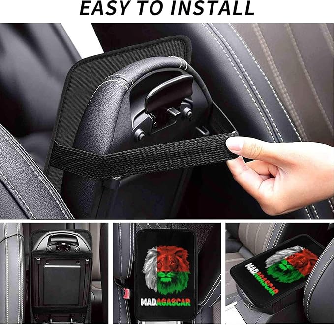 Vintage Madagascar Madagascan Flag Lion Head Auto Center Console Armrest Cover Car Handrail Box Cushion Pad Mat Universal Fit Most Vehicle Sedan Truck SUV Soft Comfort Decor Accessories
