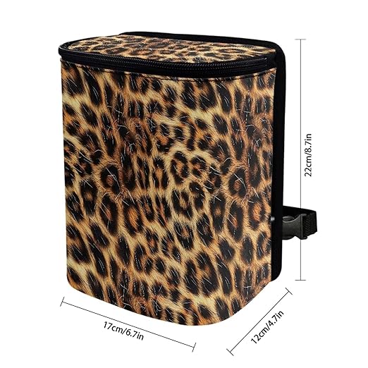 Brown Leopard Print Car Trash Can with Lid Leakproof Trash Bin Easy Installation Leak Proof Car Garbage Cans Fashion Interior Accessories for Truck,SUV,Sedan,Van