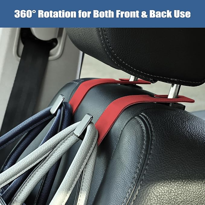 Amooca Car Seat Back Hook Universal Auto Storage Hanger Suede with Metal Car Seat Organizer for Handbag Purse Coat Umbrellas Grocery Bags 2 Pack Red