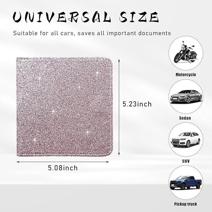 Ziciner Car Registration and Insurance Holder, Auto Card Document Glove Box Organizer with Magnetic Closure, Universal Vehicle Interior Accessories for Cars SUVs (Glitter Pink-Small)