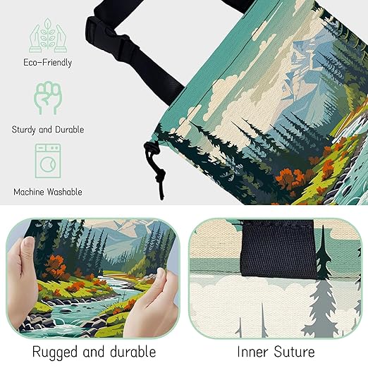NHNXHWIA Mountain Landscape Car Garbage Bag,Forest River Waterproof Small Car Trash Bag Hanging Back of Seat,Drawstring Hanging Car Trash Bag with Adjustable Buckle for Car Accessories
