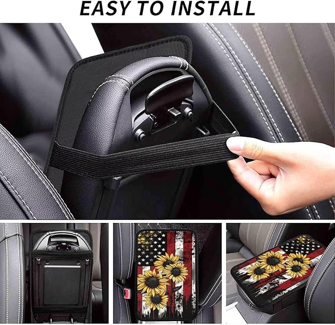 American Flag Car Center Console Cover Protector Vintage Sunflower Comfortable Armrest Covers Cushion Pads Patriot Star Stripe Cars Accessories