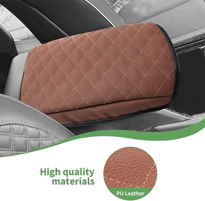 JeCar Armrest Cover PU Leather Center Console Cushion Pad Compatible with Jeep Grand Cherokee 2022 2023, Brown