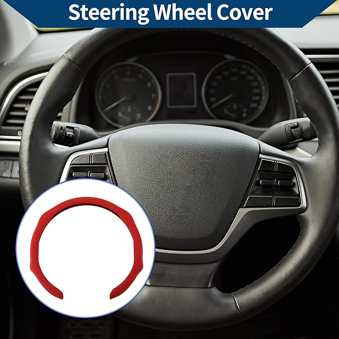 PU Artificial Leather Steering Wheel Cover ABS Car Steering Wheel Protector 14.96" Red