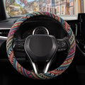 SEG Direct Boho Steering Wheel Cover with Baja Blanket Cloth, Ethnic Style Auto Wheel Cover Made of Coarse Flax, Fits 14 1/2-15 1/4 inches Car Wheel