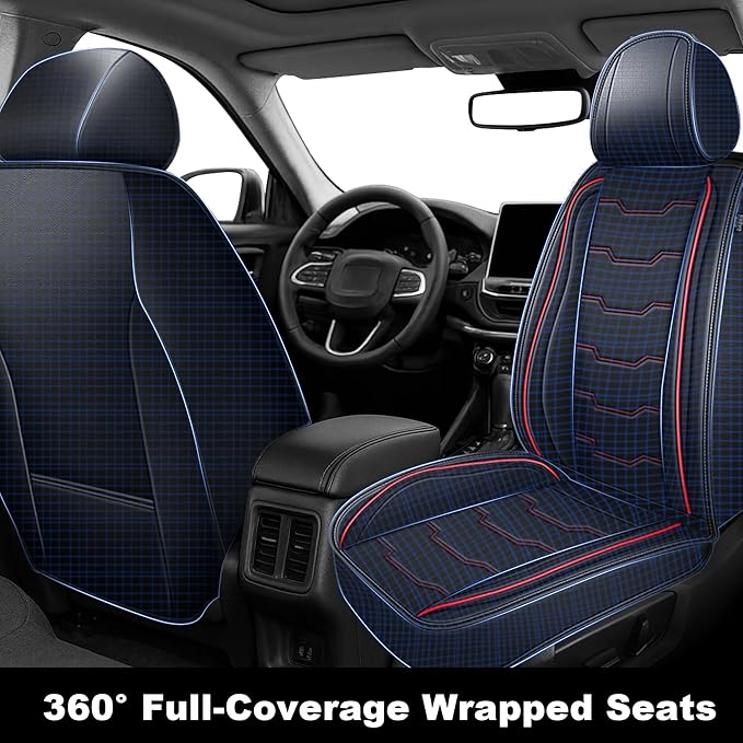 DISUTOGO Seat Covers Fit for Rogue 2010-2023 2024 2026 Seat Covers Full Set Car Seat Covers Faux Leather Breathable Waterproof Car Seat Protector (5 Seats, Black&Redline)