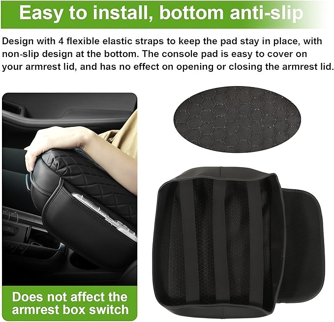 Armrest Cover for Toyota Tacoma Center Console Pad with Organizer Storage Pockets, Black Faux Leather Arm Rest Lid Protector Cushion Interior Accessories (2005-2015)