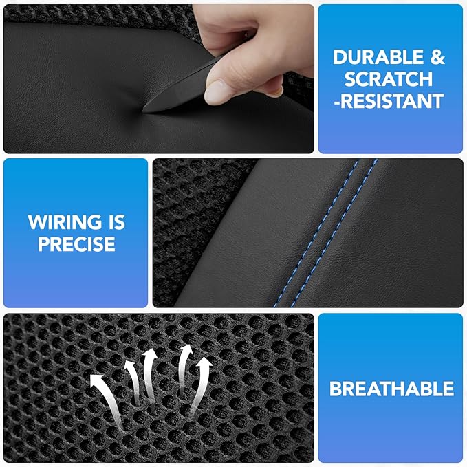 PIC AUTO Car Seat Cover, Super Breathable Mesh Front Seat Cover for Cars, Blue Leather Seat Covers, Universal Fit, Durable, Airbag Compatible, Suitable for SUVs, Trucks, Sedans, and Vehicles