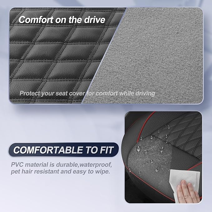 GIANT PANDA 2PCS Front Seat Covers for Hyundai, Piping Leather Durable Waterproof Seat Cover to Fit Sonata Elantra Santa Fe Tucson Accent Kona Palisade Genesis, Airbag Compatible (Black+Red)